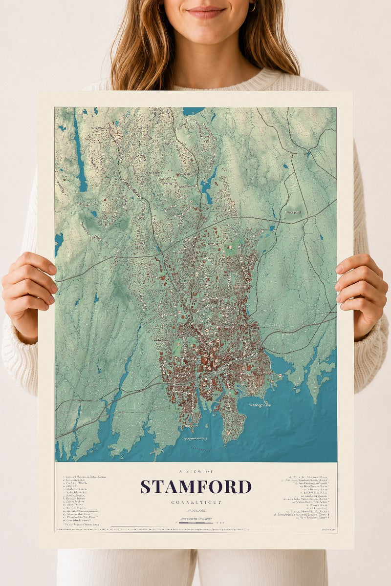 Stamford, Connecticut map print, 18" x 24", Archival Matte Print