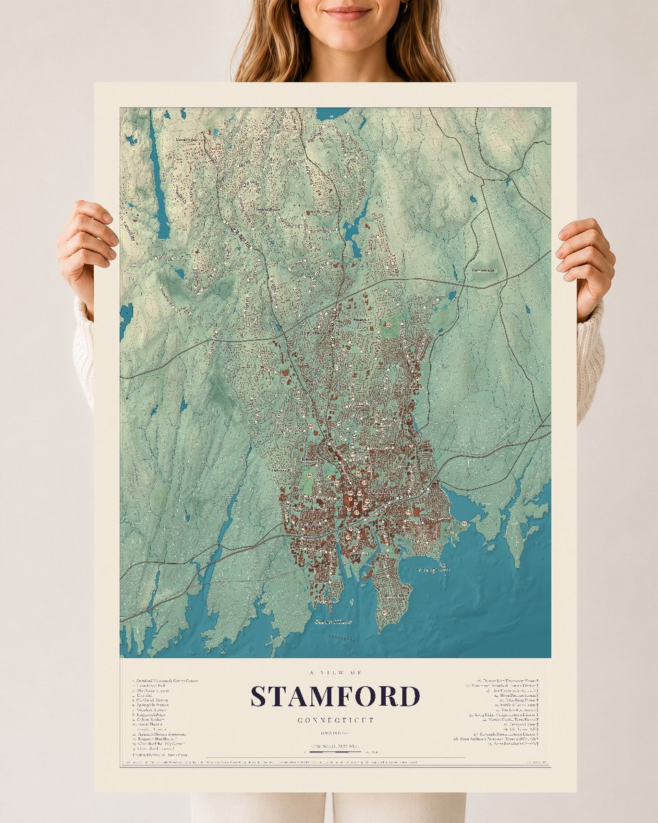 Stamford, Connecticut map print, 24" x 36", Archival Matte Print