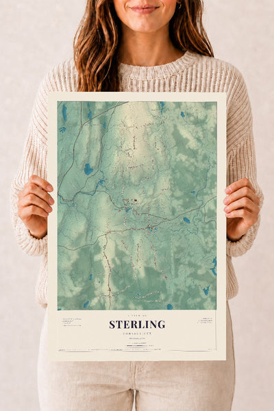 Sterling, Connecticut map print, 12" x 18", Archival Matte Print