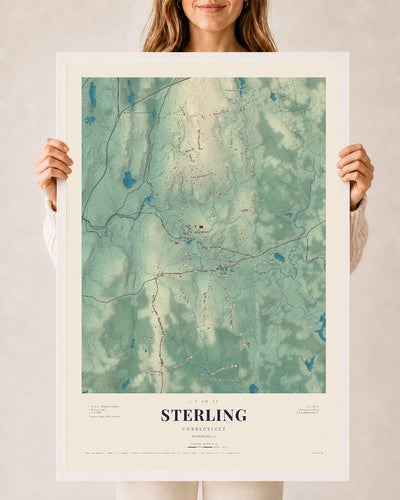 Sterling, Connecticut map print, 24" x 36", W/ White Ayous Wood Frame