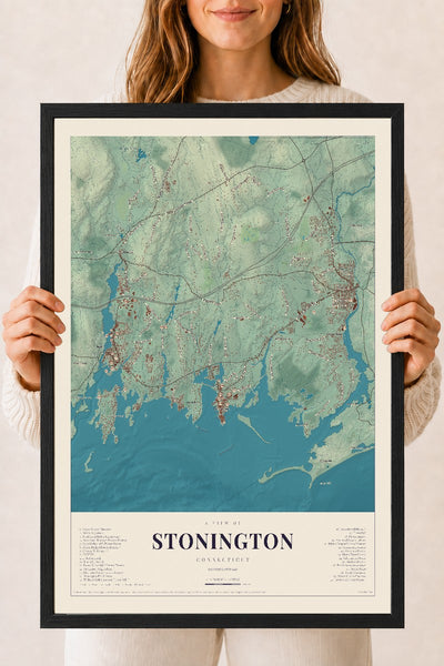Stonington, Connecticut map print, 18" x 24", W/ Black Ayous Wood Frame