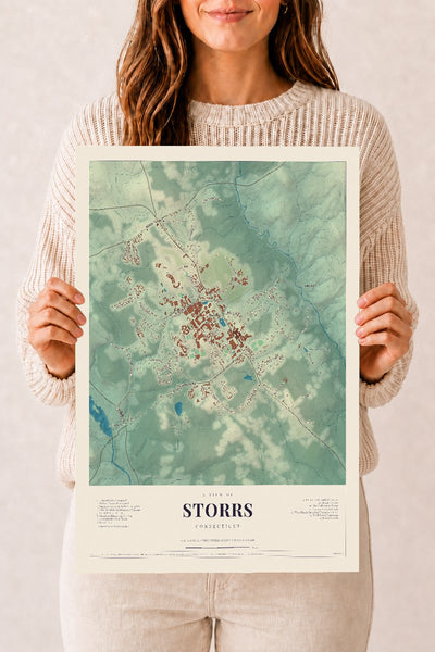 Storrs, Connecticut map print, 12" x 18", Archival Matte Print