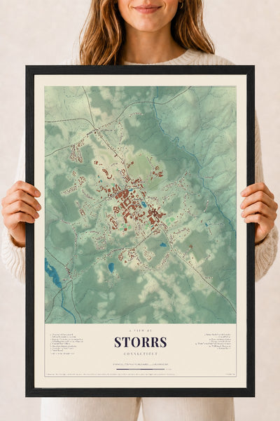 Storrs, Connecticut map print, 18" x 24", W/ Black Ayous Wood Frame
