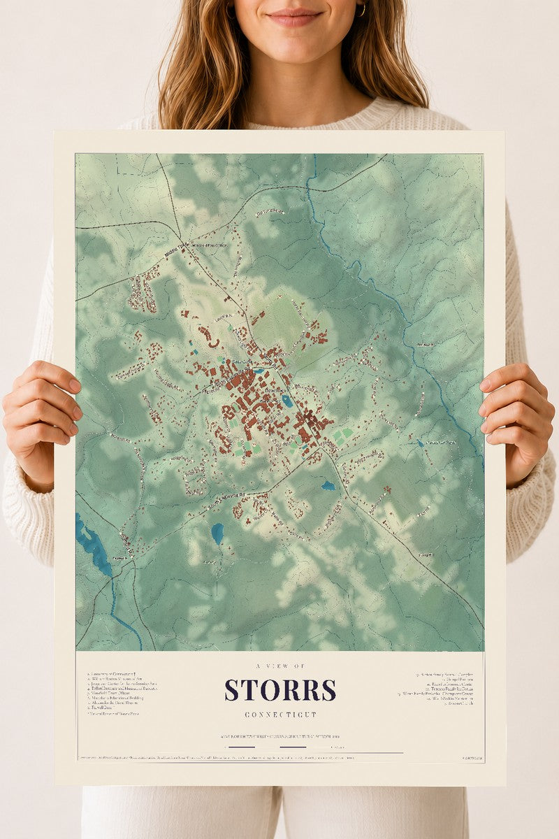 Storrs, Connecticut map print, 18" x 24", Archival Matte Print