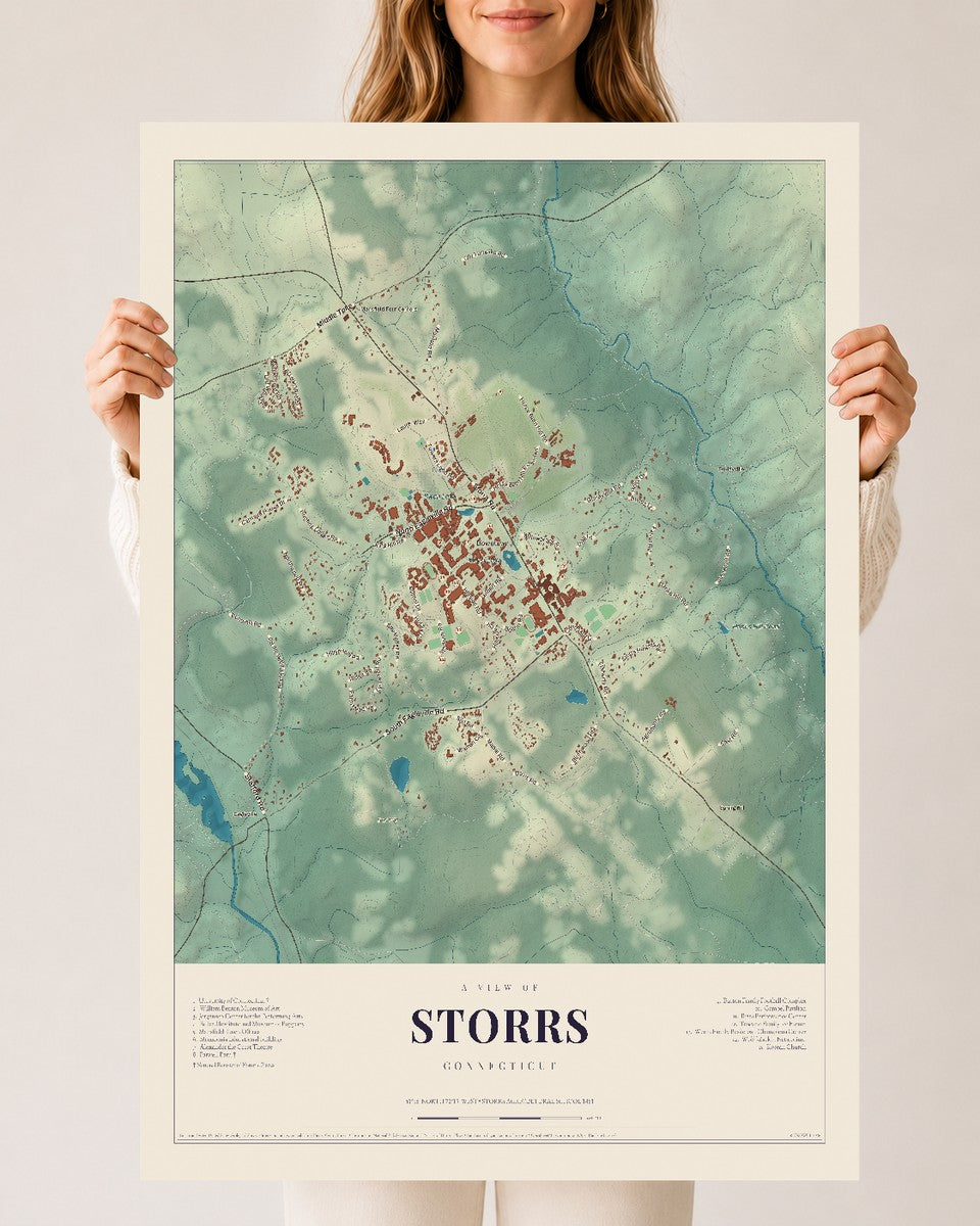 Storrs, Connecticut map print, 24" x 36", Archival Matte Print