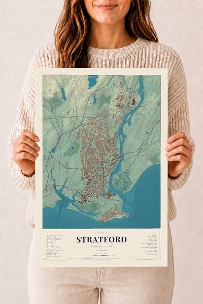 Stratford, Connecticut map print, 12" x 18", Archival Matte Print