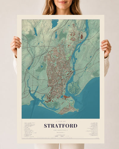 Stratford, Connecticut map print, 24" x 36", Archival Matte Print