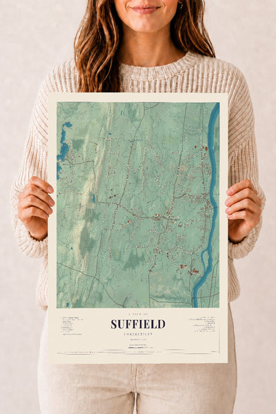 Suffield, Connecticut map print, 12" x 18", Archival Matte Print