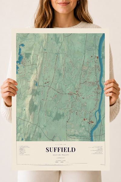 Suffield, Connecticut map print, 18" x 24", Archival Matte Print