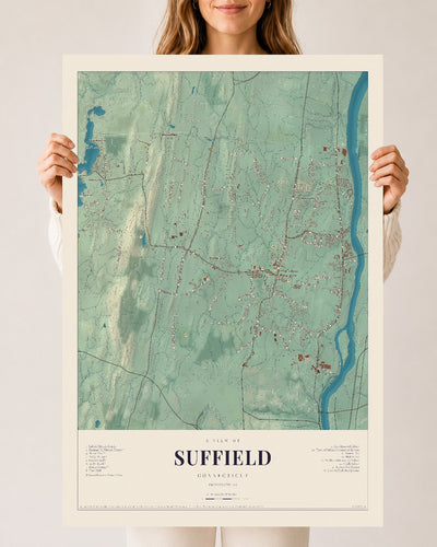 Suffield, Connecticut map print, 24" x 36", Archival Matte Print