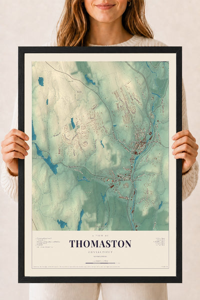 Thomaston, Connecticut map print, 18" x 24", W/ Black Ayous Wood Frame