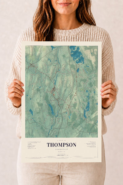 Thompson, Connecticut map print, 12" x 18", Archival Matte Print
