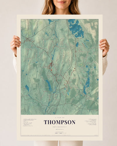 Thompson, Connecticut map print, 24" x 36", Archival Matte Print