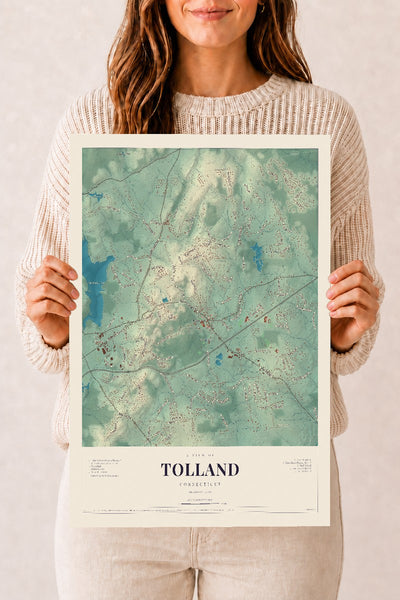 Tolland, Connecticut map print, 12" x 18", Archival Matte Print