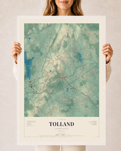Tolland, Connecticut map print, 24" x 36", W/ White Ayous Wood Frame