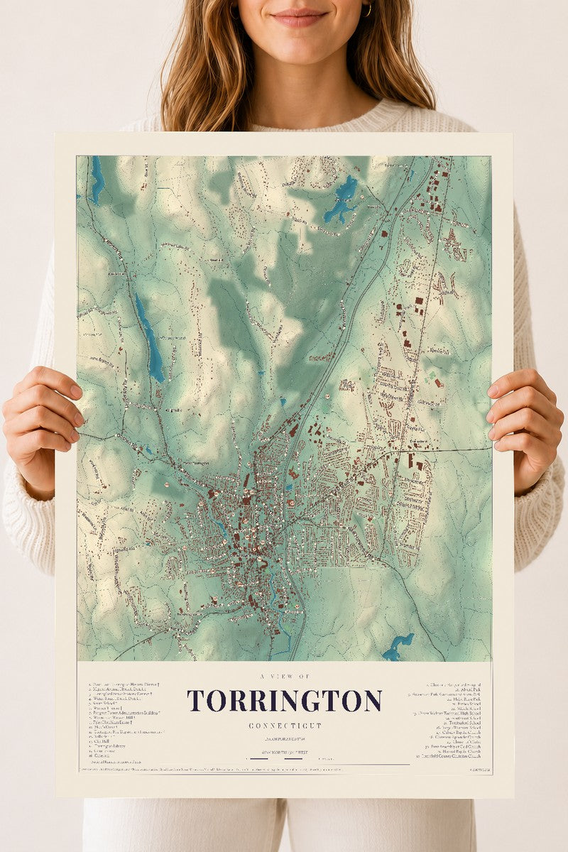 Torrington, Connecticut map print, 18" x 24", Archival Matte Print