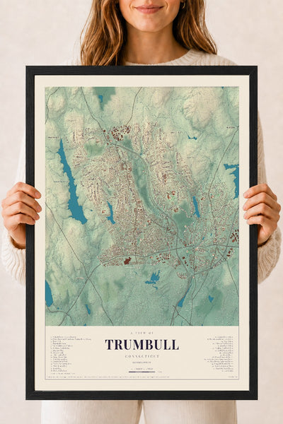 Trumbull, Connecticut map print, 18" x 24", W/ Black Ayous Wood Frame
