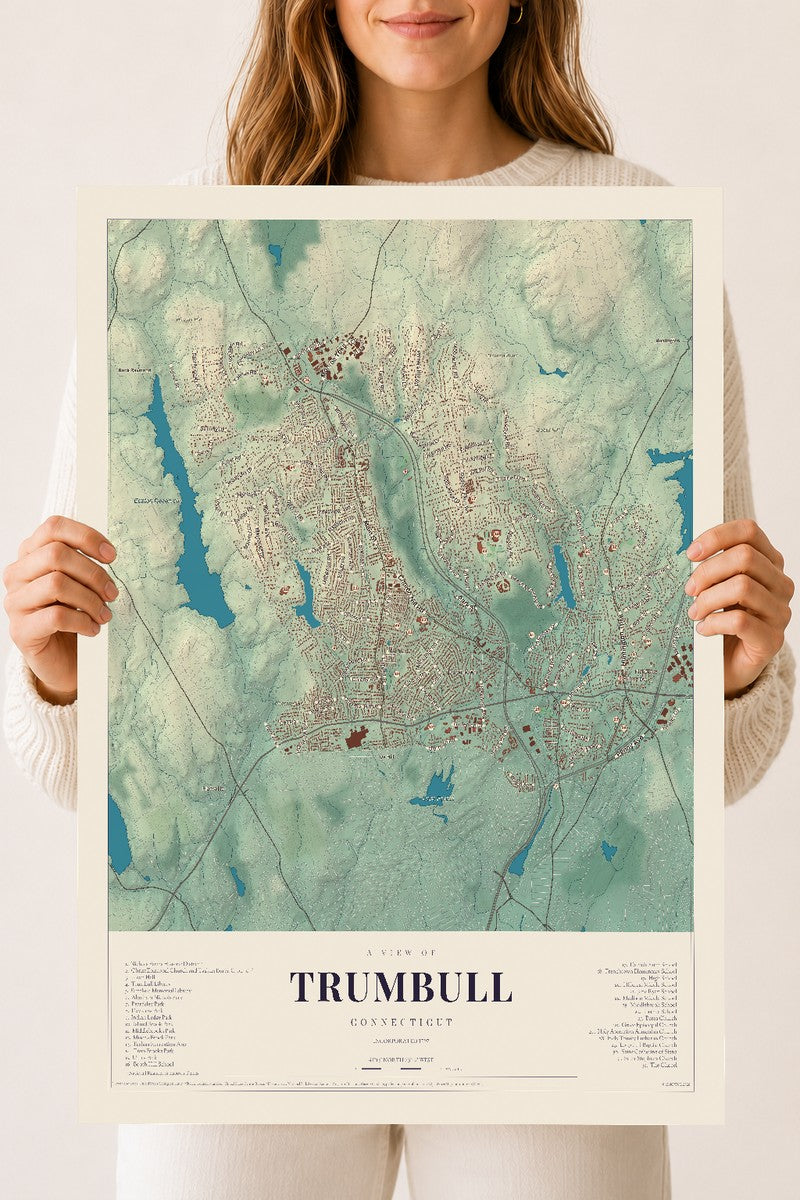 Trumbull, Connecticut map print, 18" x 24", Archival Matte Print