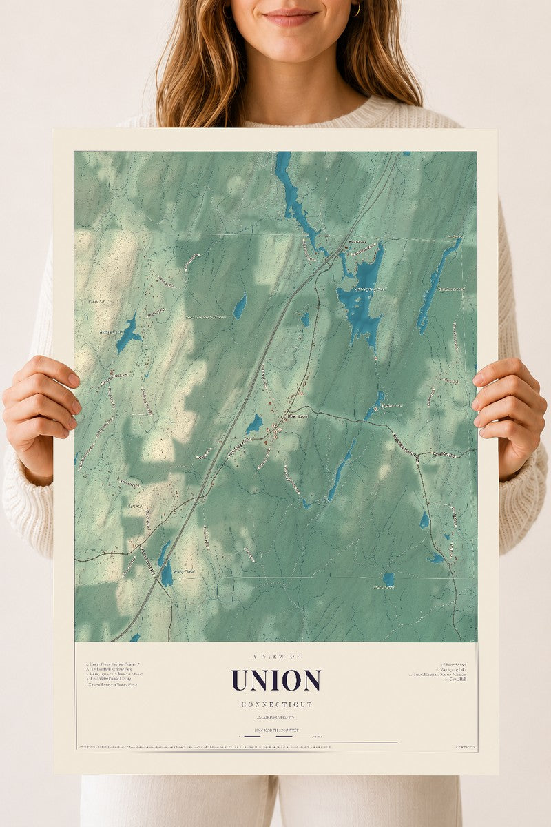 Union, Connecticut map print, 18" x 24", Archival Matte Print