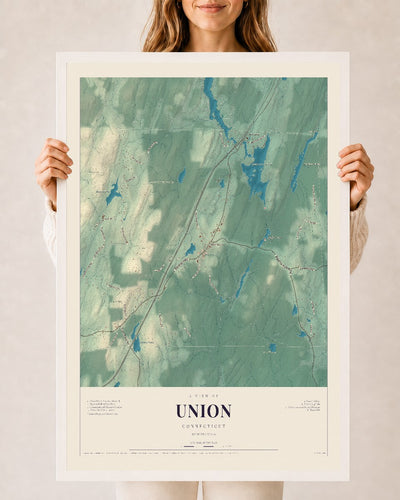 Union, Connecticut map print, 24" x 36", W/ White Ayous Wood Frame