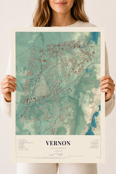 Vernon, Connecticut map print, 18" x 24", Archival Matte Print