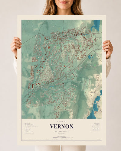 Vernon, Connecticut map print, 24" x 36", Archival Matte Print