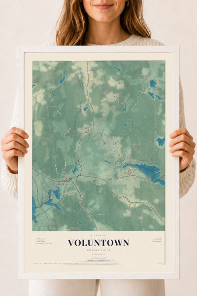 Voluntown, Connecticut map print, 18" x 24", W/ White Ayous Wood Frame