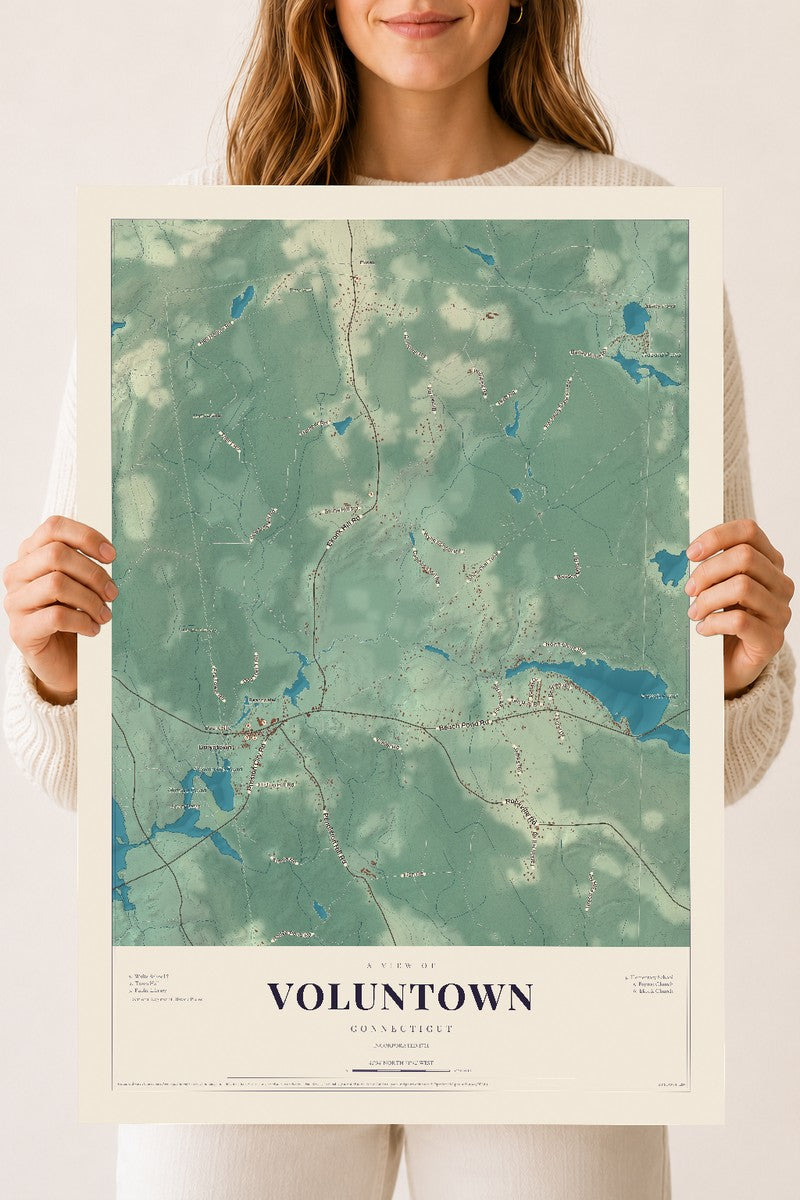 Voluntown, Connecticut map print, 18" x 24", Archival Matte Print