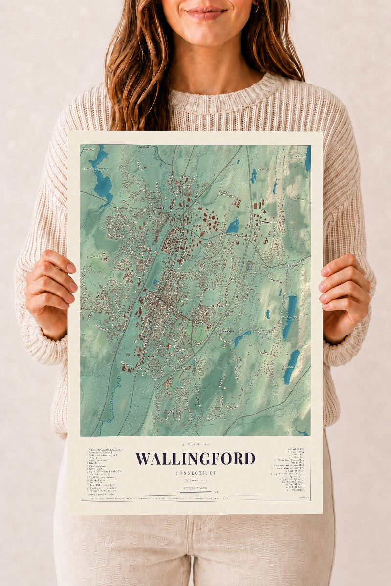 Wallingford, Connecticut map print, 12" x 18", Archival Matte Print