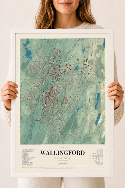 Wallingford, Connecticut map print, 18" x 24", W/ White Ayous Wood Frame
