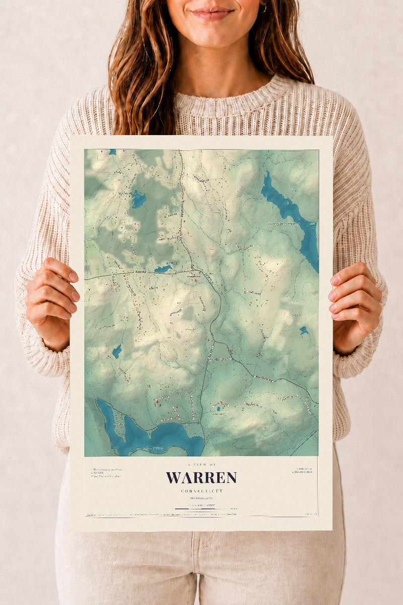 Warren, Connecticut map print, 12" x 18", Archival Matte Print