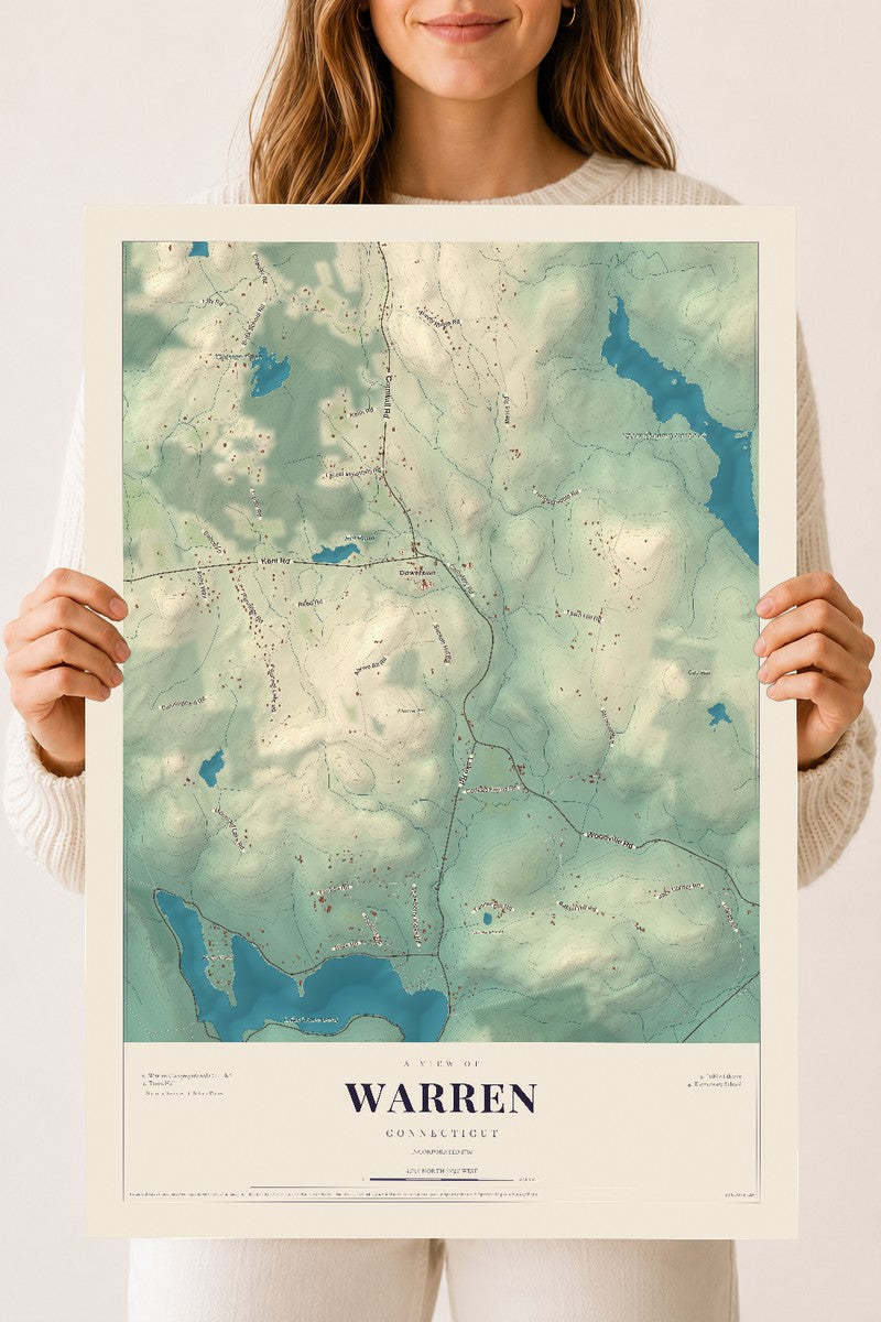 Warren, Connecticut map print, 18" x 24", Archival Matte Print