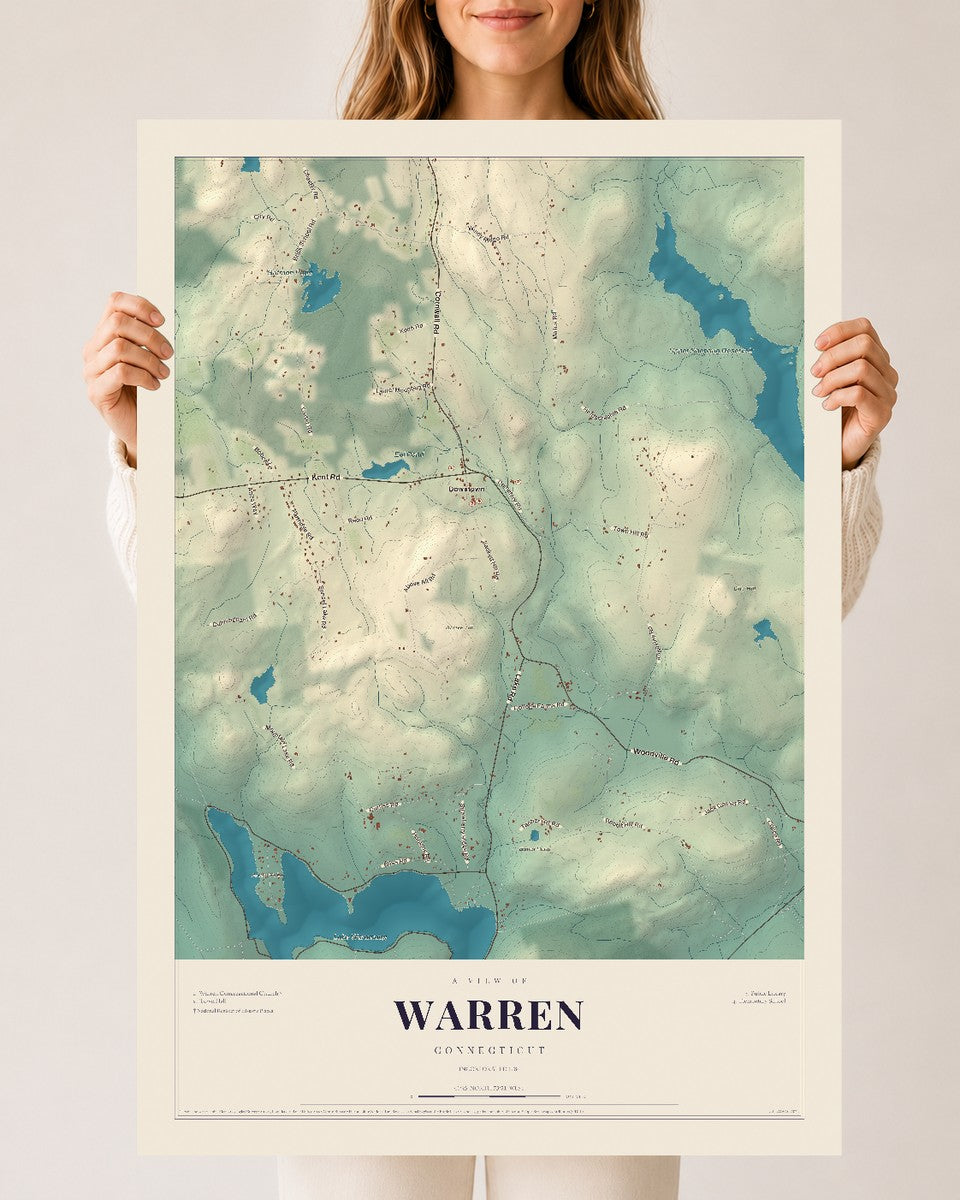 Warren, Connecticut map print, 24" x 36", Archival Matte Print