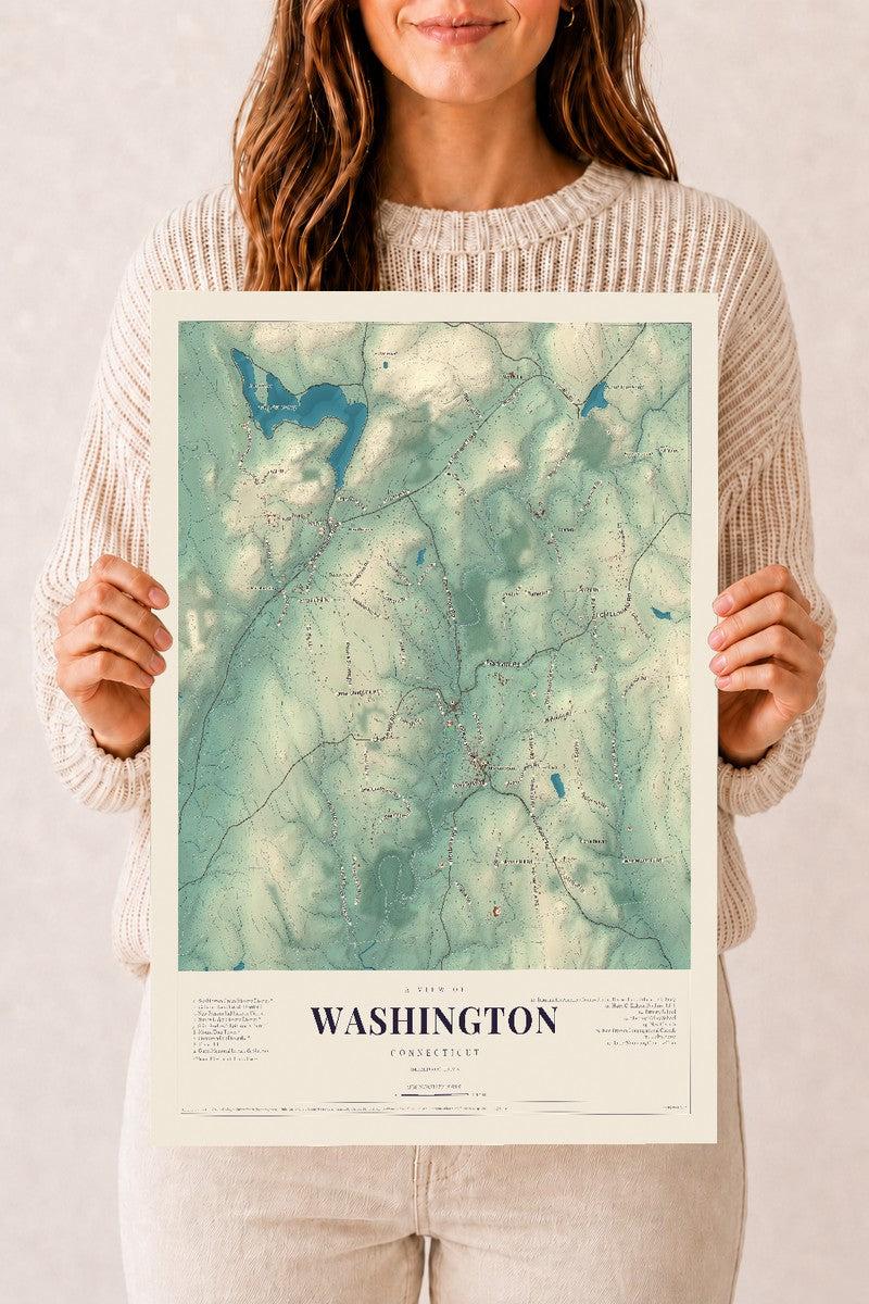 Washington, Connecticut map print, 12" x 18", Archival Matte Print
