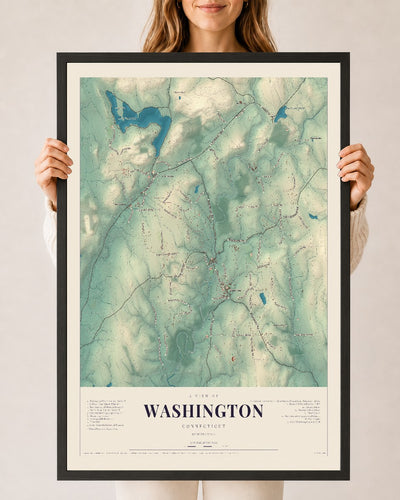 Washington, Connecticut map print, 24" x 36", W/ Black Ayous Wood Frame