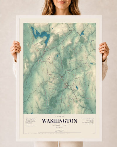 Washington, Connecticut map print, 24" x 36", W/ White Ayous Wood Frame