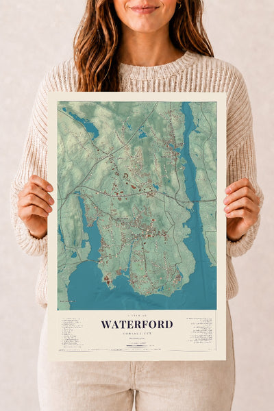 Waterford, Connecticut map print, 12" x 18", Archival Matte Print