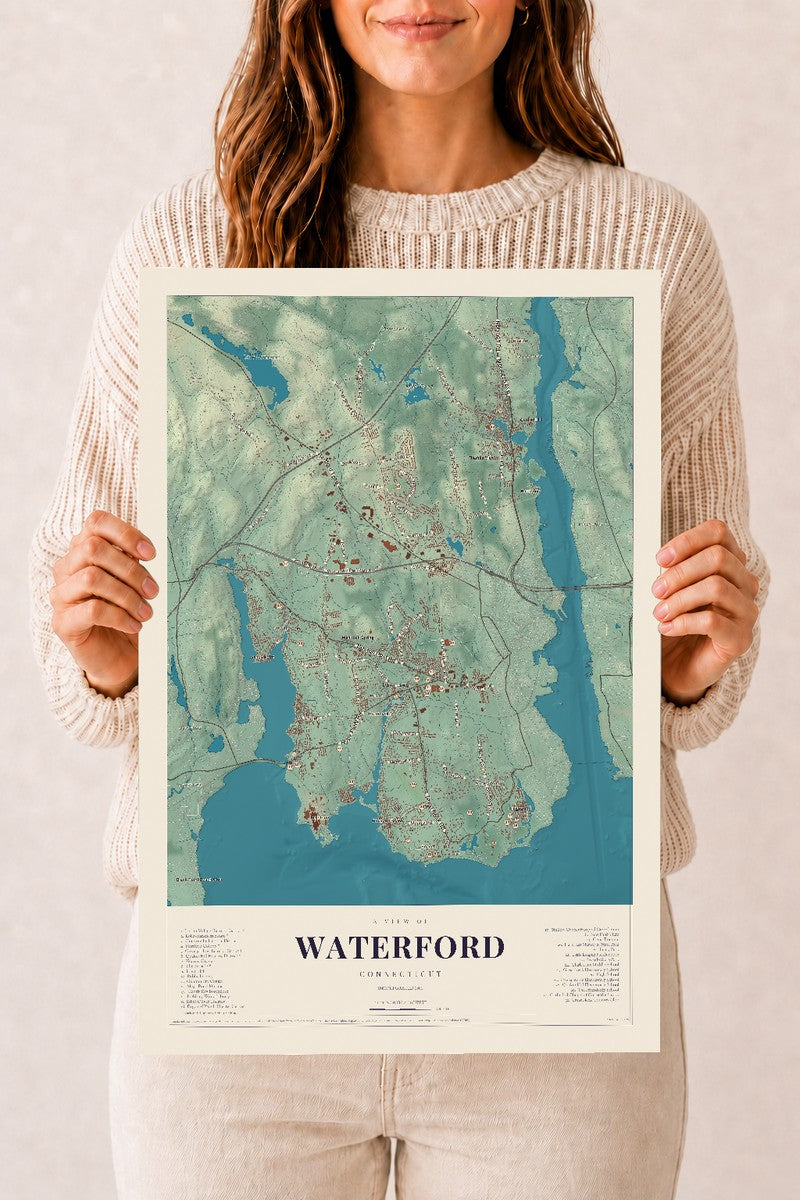Waterford, Connecticut map print, 12" x 18", Archival Matte Print