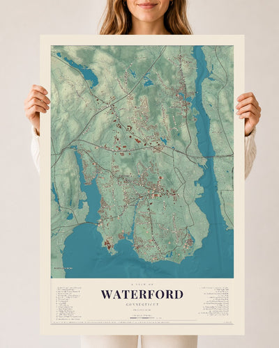 Waterford, Connecticut map print, 24" x 36", Archival Matte Print