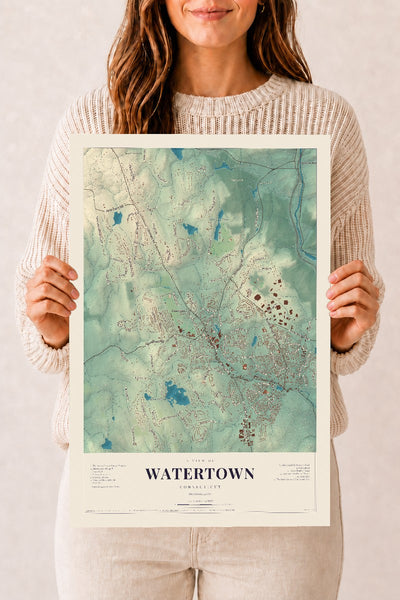 Watertown, Connecticut map print, 12" x 18", Archival Matte Print