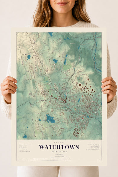 Watertown, Connecticut map print, 18" x 24", Archival Matte Print