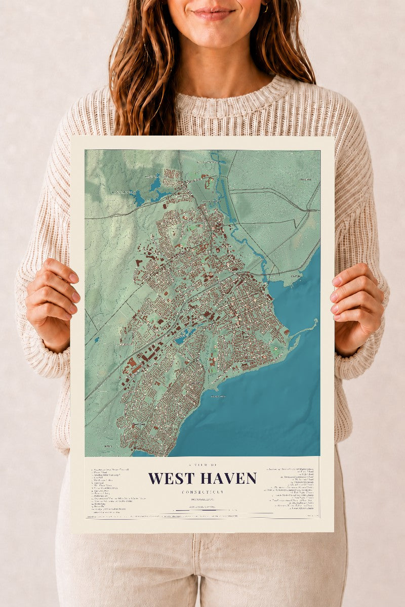 West Haven, Connecticut map print, 12" x 18", Archival Matte Print