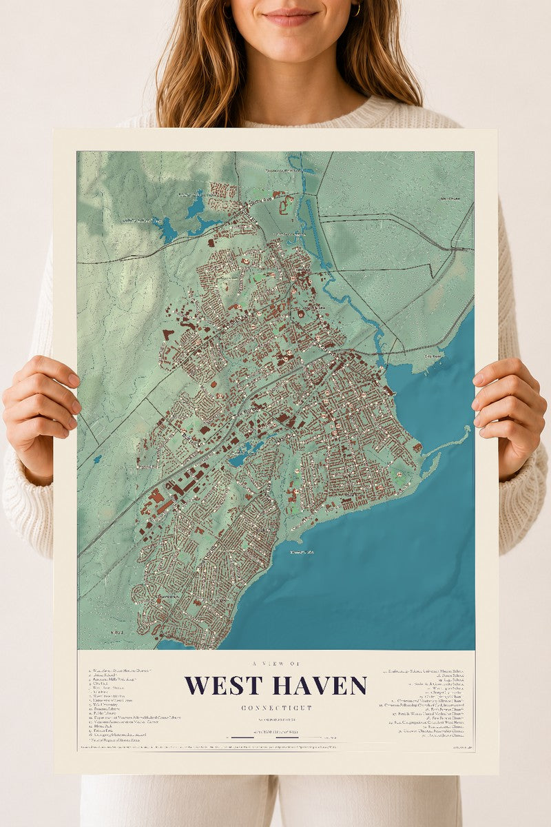 West Haven, Connecticut map print, 18" x 24", Archival Matte Print