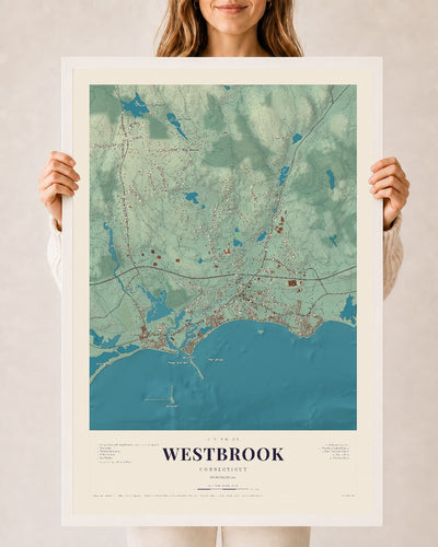 Westbrook, Connecticut map print, 24" x 36", W/ White Ayous Wood Frame