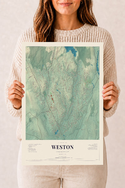 Weston, Connecticut map print, 12" x 18", Archival Matte Print