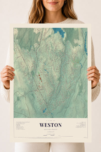 Weston, Connecticut map print, 18" x 24", Archival Matte Print
