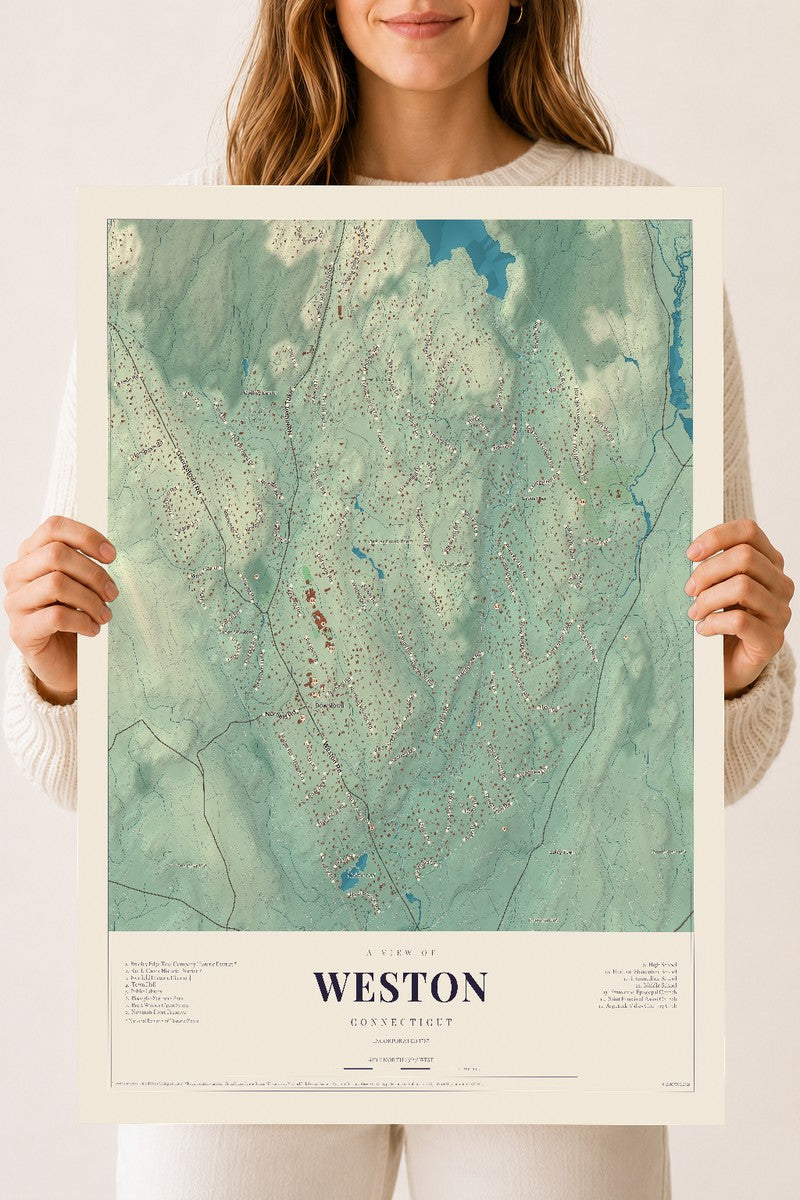 Weston, Connecticut map print, 18" x 24", Archival Matte Print