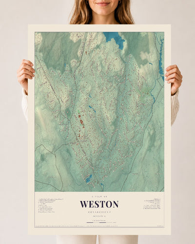 Weston, Connecticut map print, 24" x 36", Archival Matte Print