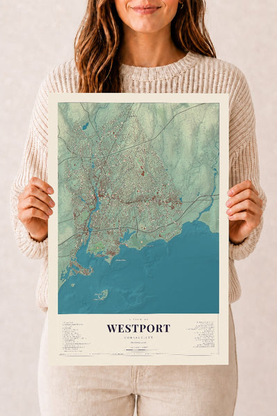 Westport, Connecticut map print, 12" x 18", Archival Matte Print