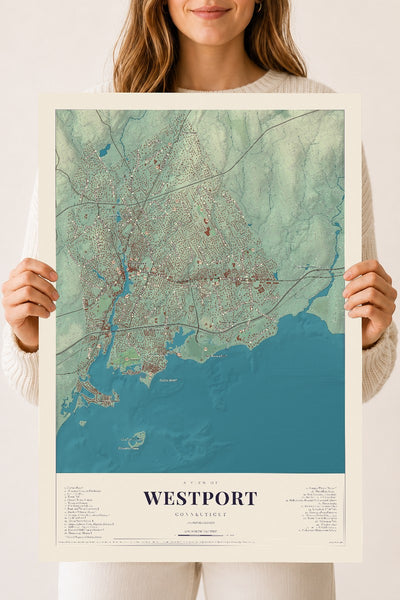 Westport, Connecticut map print, 18" x 24", Archival Matte Print